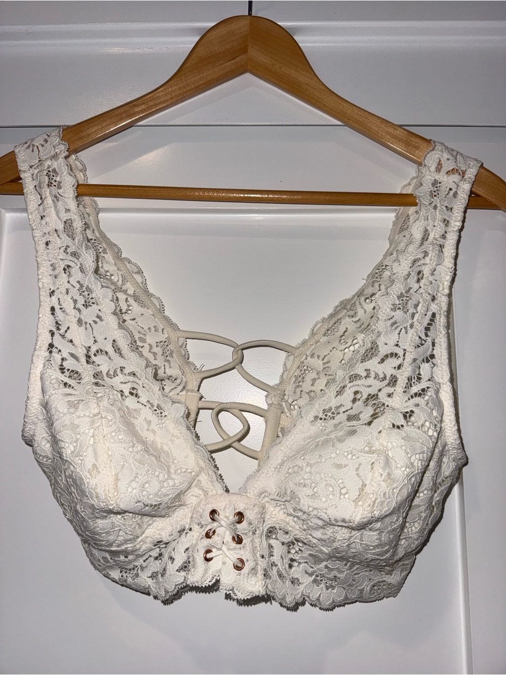 Free People Ivory Lace Bralette Open Back Lace-Up | Medium - Picture 2 of 5